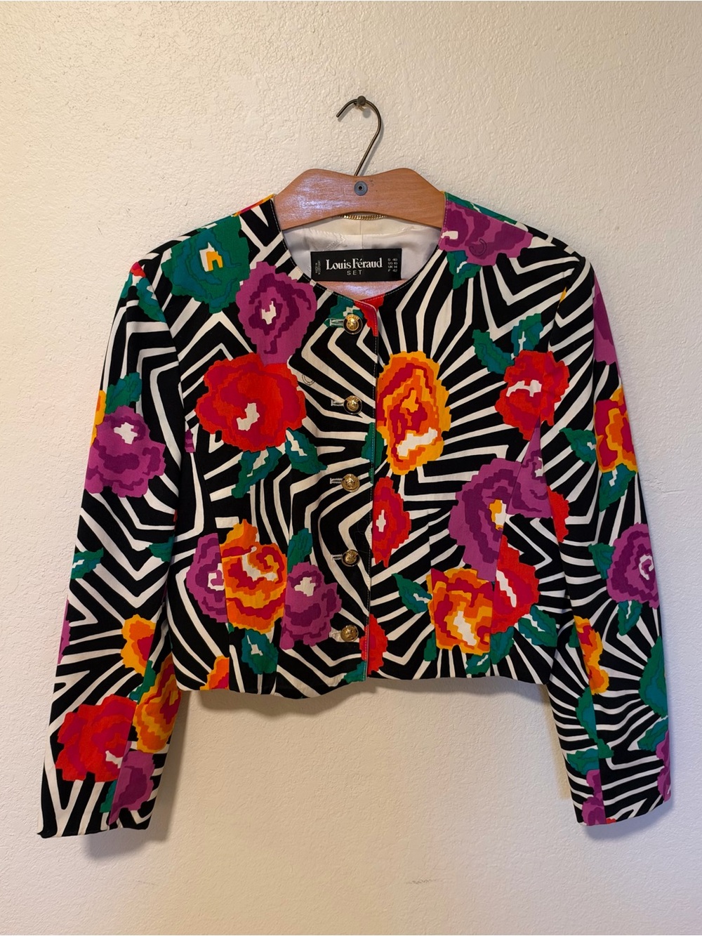 Vintage Louis Féraud SET Floral Zebra Cropped Cotton Jacket Blazer Sz 10